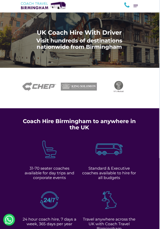 Site vitrine Coach Travel Birmingham